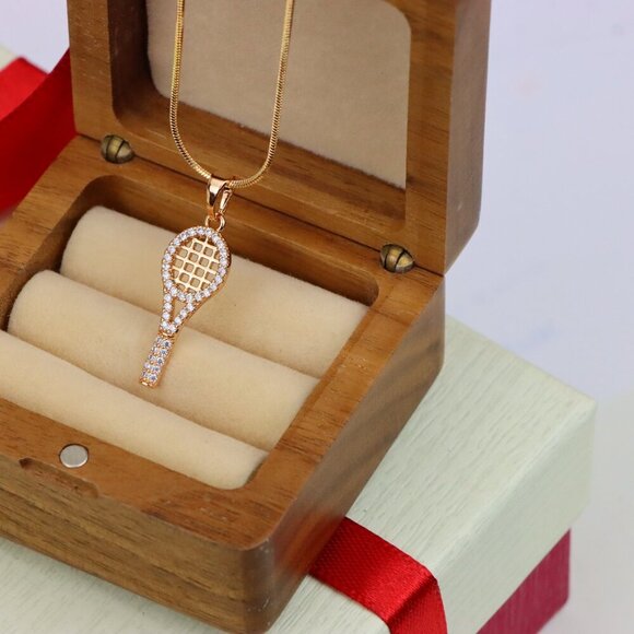 "Sparkling Rose Gold Tennis Racket Pendant, XPPT1313 - Picture 9 of 12